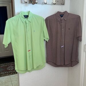 Lot of 2 polo Ralph Lauren men’s shirt size Large neon green & maroon / white